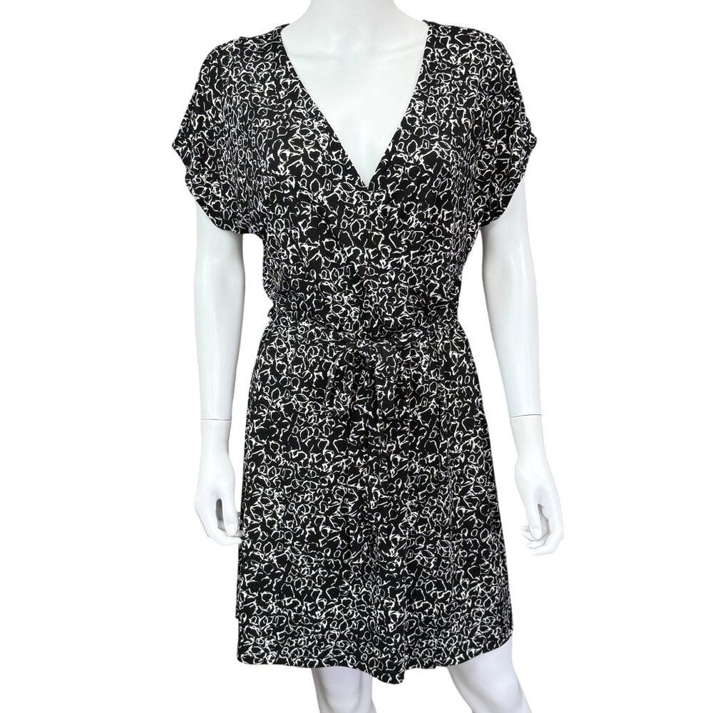Nine West Womens Black & White Abstract Print Short Sleeve Dress L